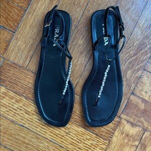 Prada Black leather tstrap sandals with Sparkling Accents women’s IT38